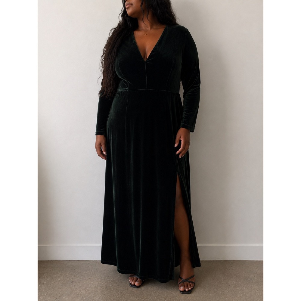 Lulus Dark‎ Green Velvet Maxi Dress Size 2X Whimsigoth Gothic Holiday Glam